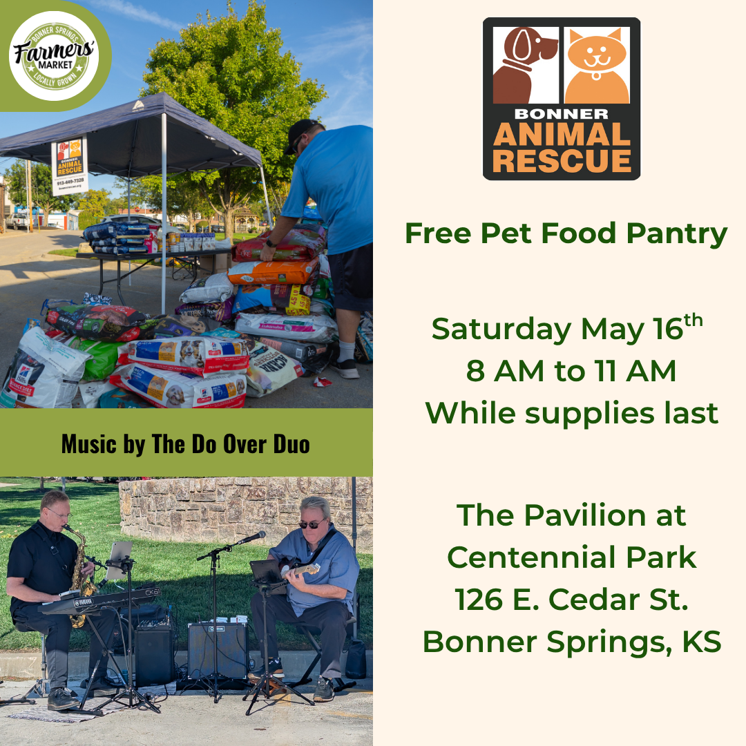 Free Pet Food Pantry at the Farmers' Market Saturday May 16th from 8 am - 11 pm while supplies last