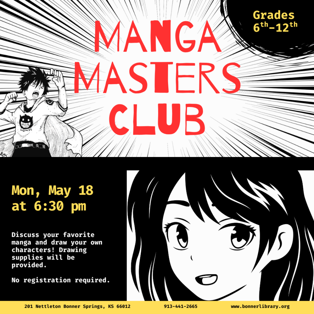 Manga Masters Club May 18th at 6:30 pm