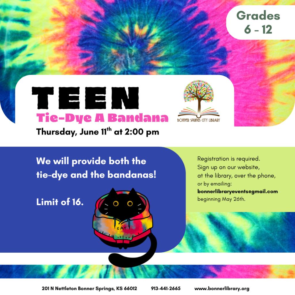 Teen Tie-Dye a Bandana Thursday June 11th at 2:00 pm