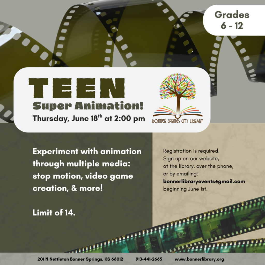 Teen Super Animation Thursday June 18th at 2:00 pm