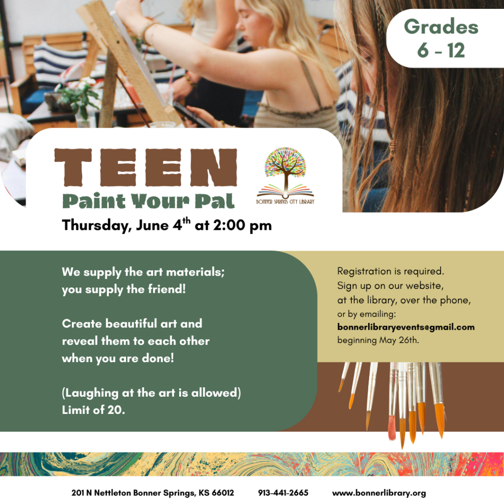 Teen Paint Your Pal Thursday June 4th at 2:00 pm