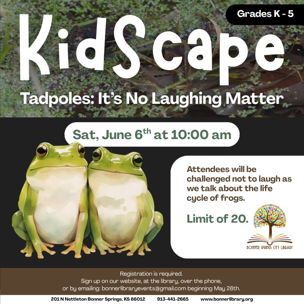 Kidscape Tadpoles It's No Laughing Matter. Saturday, June 6th at 10:00 am.