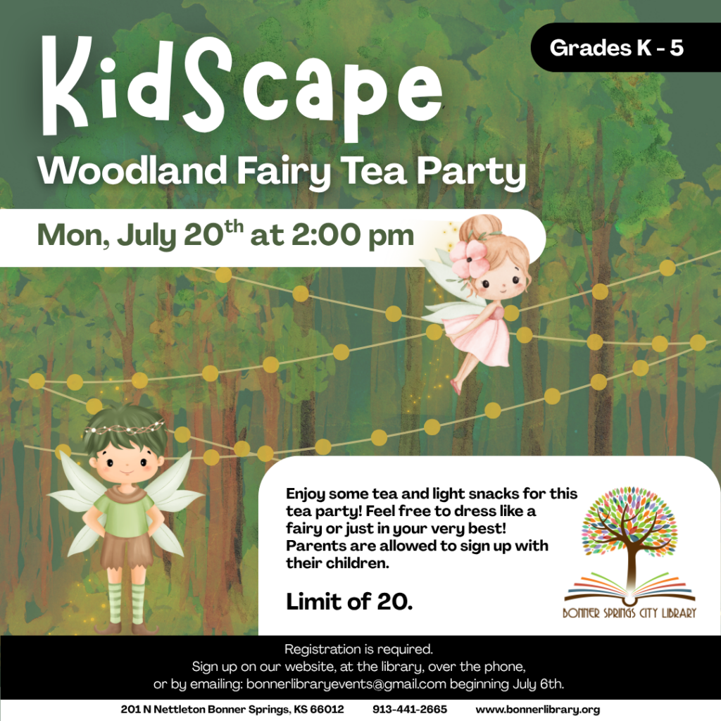 Kidscape Woodland Fairy Tea Party Monday July 20th at 2:00 pm