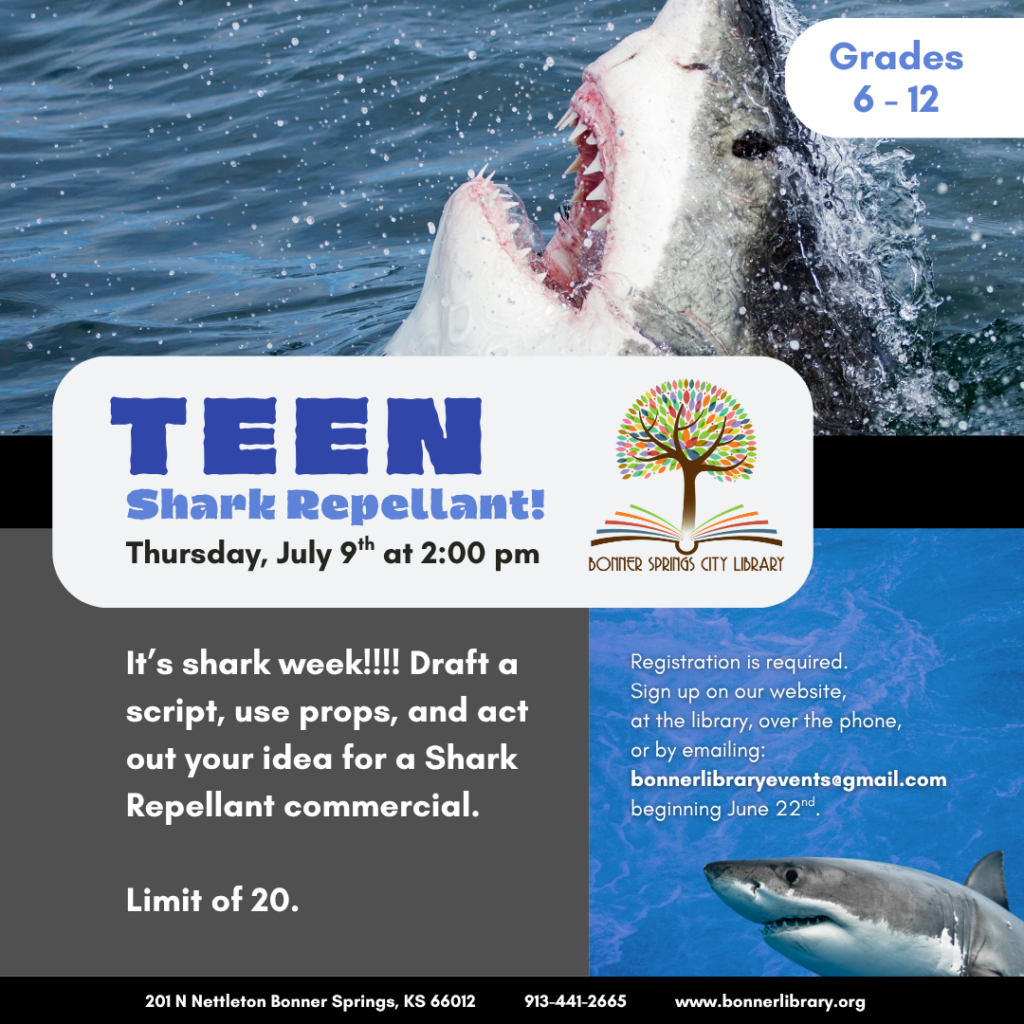 Teen Shark Repellant Thursday July 9th at 2:00 pm