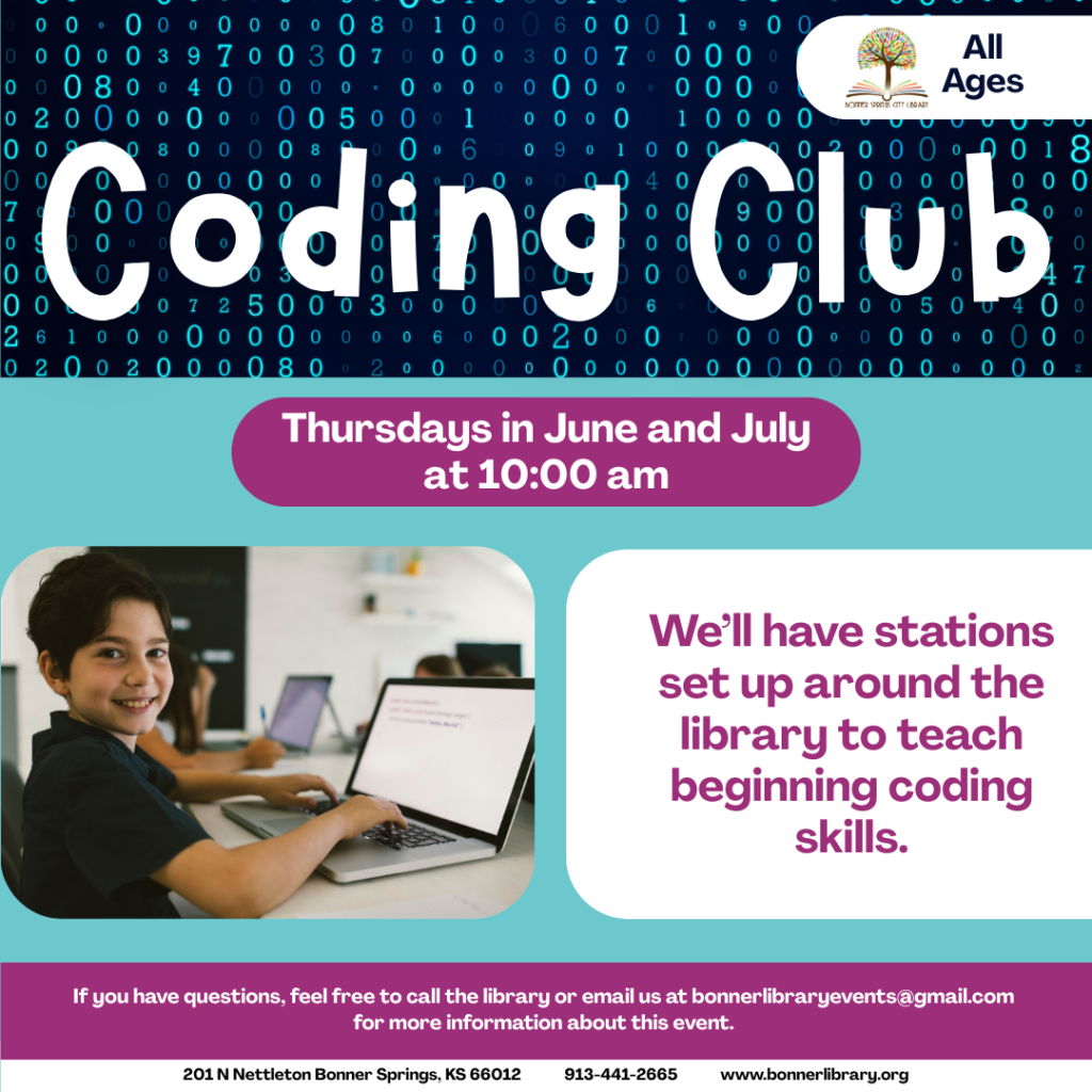Thursdays in June & July Coding Club at 10:00 am