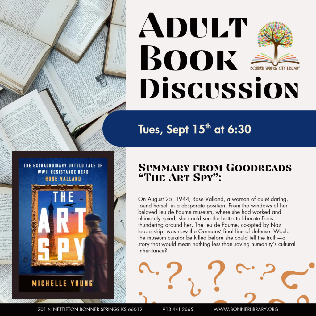 Adult Book Discussion on September 15th at 6:30 pm