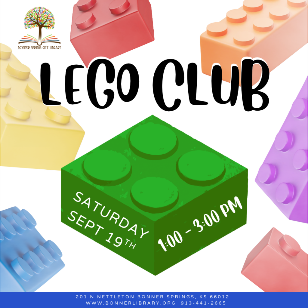 Lego Club Saturday, September 19th from 1:00 - 3:00 pm
