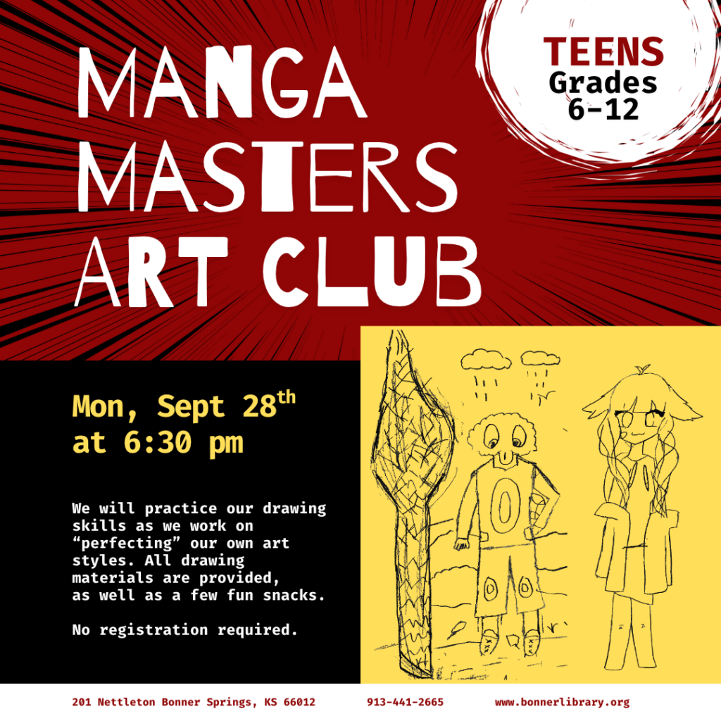 Manga Masters Art Club Mon, September 28th at 6:30 pm