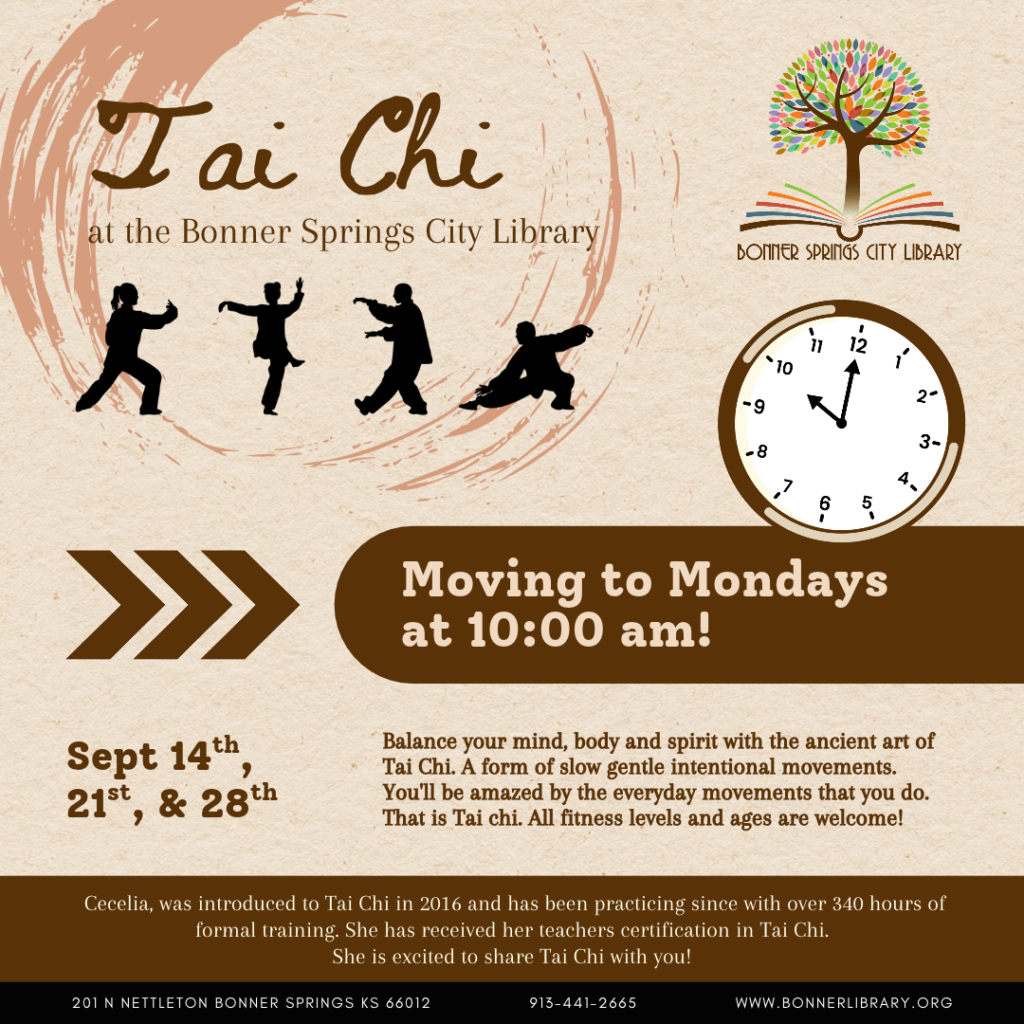 Tai Chi on Mondays September 14th, 21st, and 28th