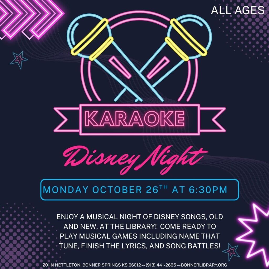 Karaoke Disney Night Mon Oct 26th at 6:30 pm