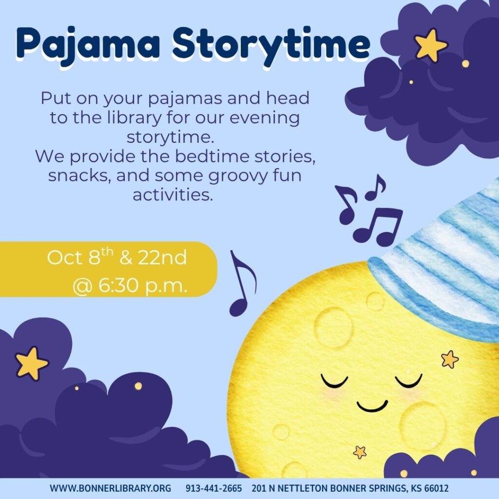 Pajama Storytime Oct 8th and 22nd at 6:30 pm
