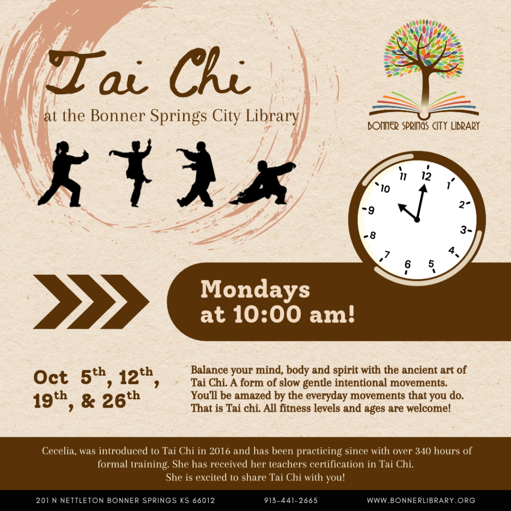 Tai Chi Mondays at 10:00 am Oct 5, 12, 19, & 26