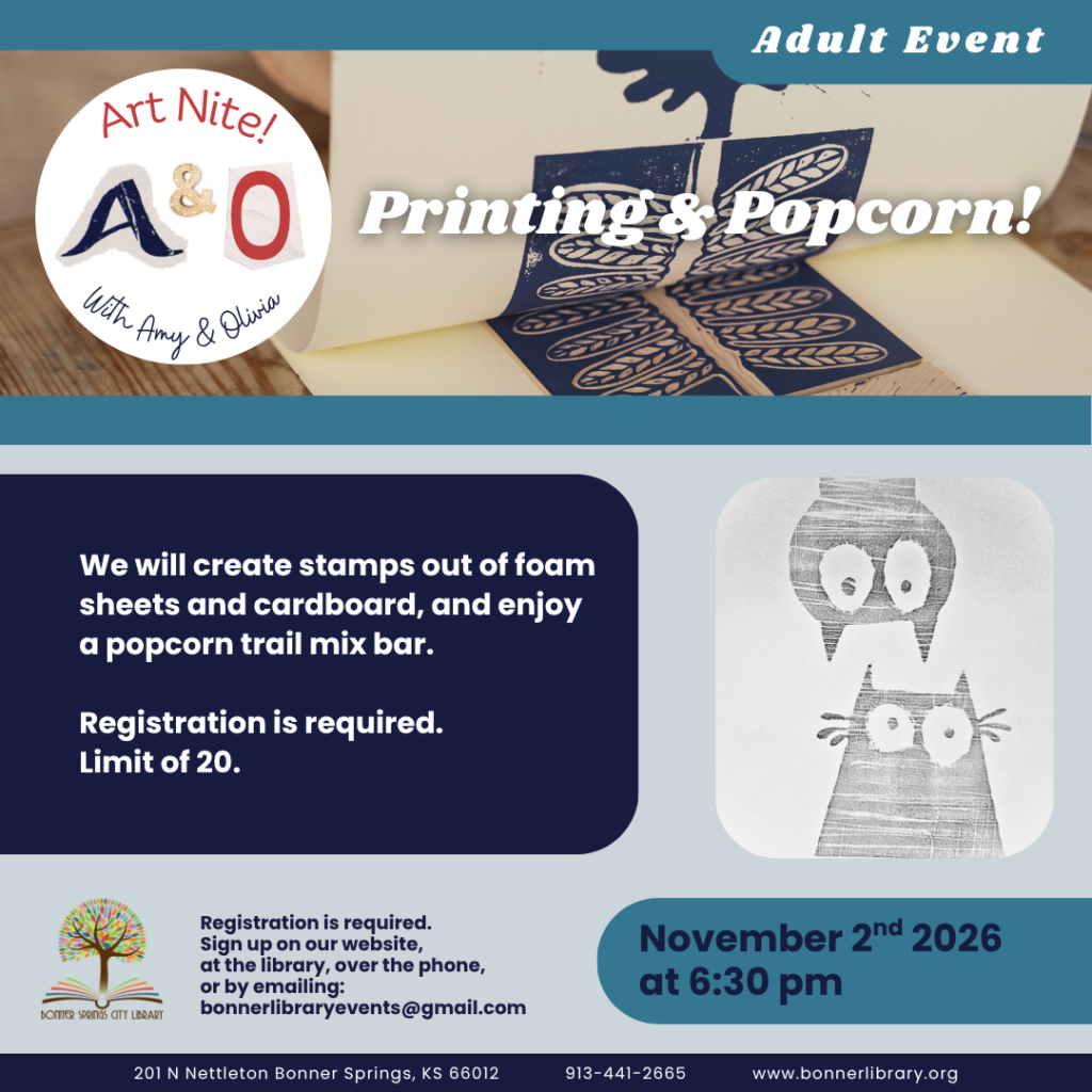 Art Nite November 2nd Printing and Popcorn at 6:30 pm
