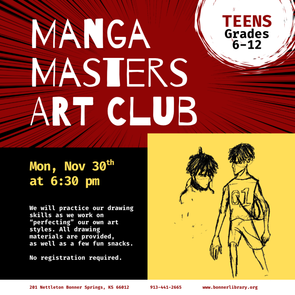 Manga Masters Art Club Mon, Nov 30th at 6:30 pm