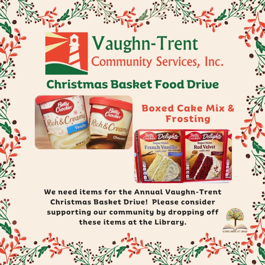 Vaughn-trent christmas basket food drive boxed cake mix and frosting