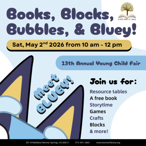 Books Blocks Bubbles & Bluey on May 2nd at 10:00 am. 